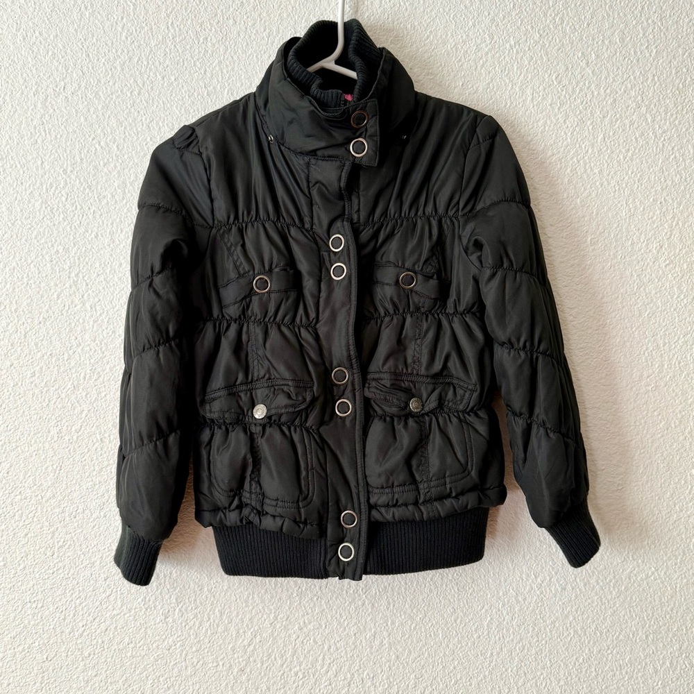 Arizona youth (girls) size L (14) black quilted puffer bomber jacket.